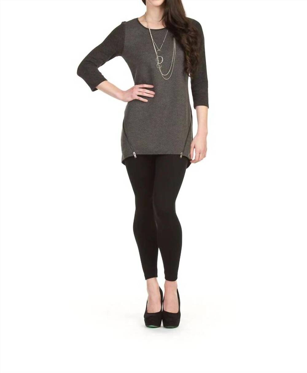 NEW PAPILLON textured fabric 3/4 sleeve tunic in charcoal